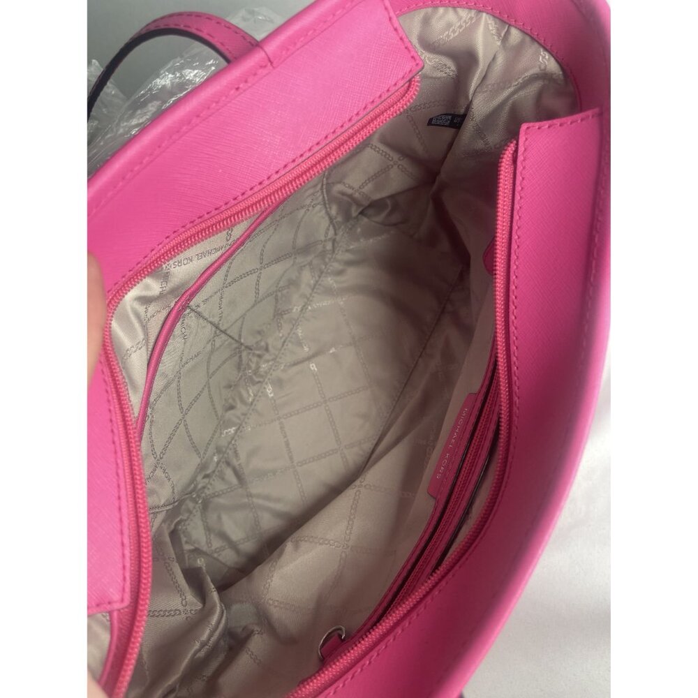 Michael Kors Pink‎ Nylon Saffiano Leather Small Tote Bag 30H1SV0T1C Zip Top - Picture 3 of 8